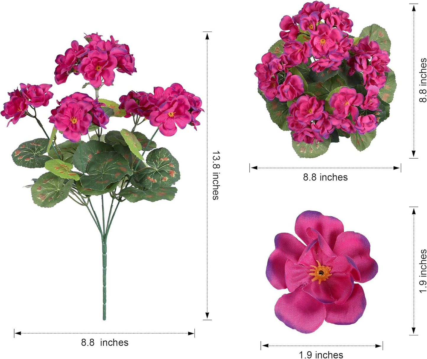 Artificial Geranium Fake Flowers for Outdoors Decoration, 6 Bundles Silk Geraniums Pink Flower UV Resistant Look Real Faux Plants for Outside Planter Front Door Garden Porch Patio Balcony Yard Home
