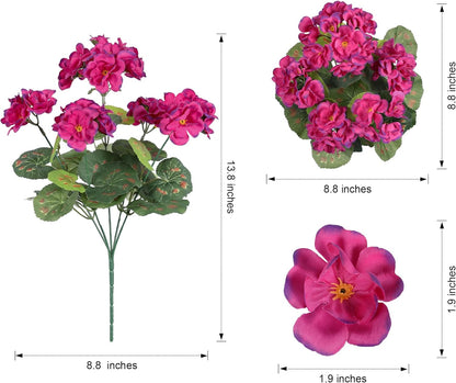 Artificial Geranium Fake Flowers for Outdoors Decoration, 6 Bundles Silk Geraniums Pink Flower UV Resistant Look Real Faux Plants for Outside Planter Front Door Garden Porch Patio Balcony Yard Home