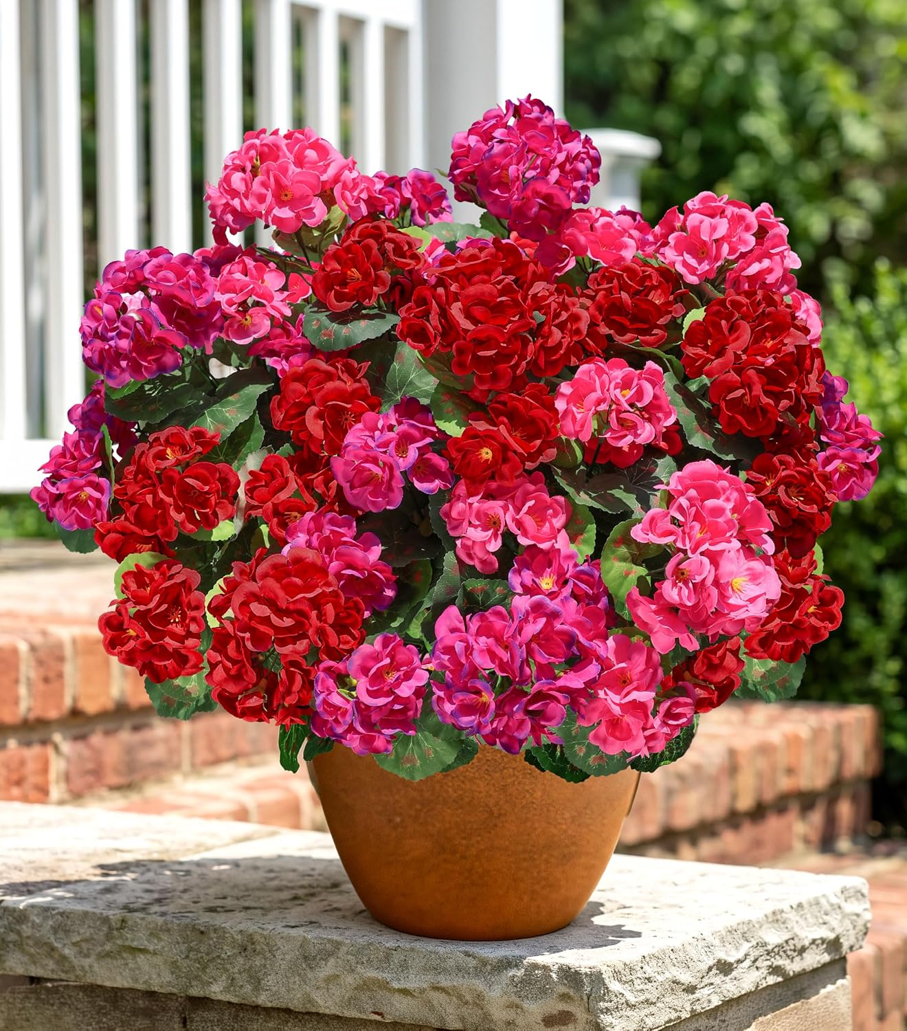 Artificial Geranium Fake Flowers for Outdoors Decoration, 6 Bundles Silk Geraniums Pink Flower UV Resistant Look Real Faux Plants for Outside Planter Front Door Garden Porch Patio Balcony Yard Home