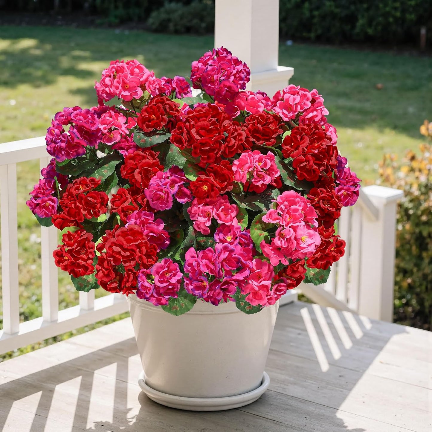 Artificial Geranium Fake Flowers for Outdoors Decoration, 6 Bundles Silk Geraniums Pink Flower UV Resistant Look Real Faux Plants for Outside Planter Front Door Garden Porch Patio Balcony Yard Home