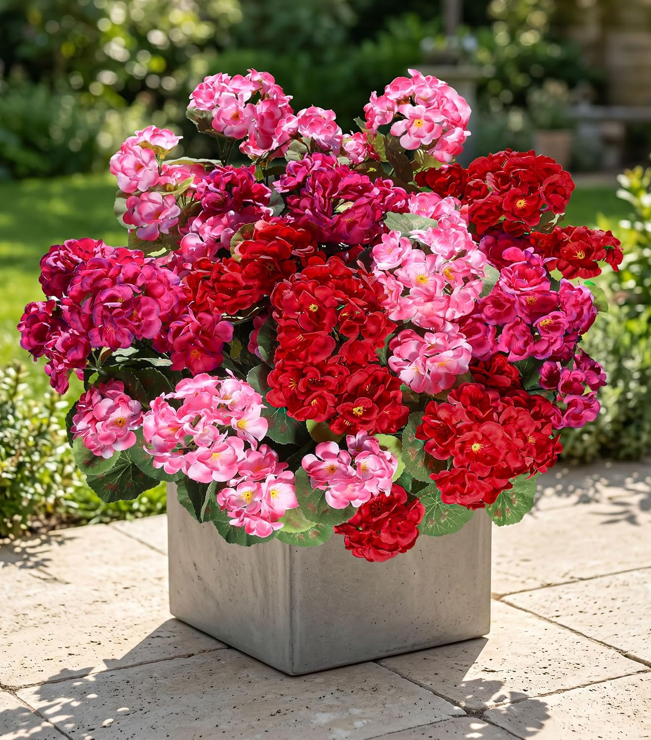 Artificial Geranium Fake Flowers for Outdoors Decoration, 6 Bundles Silk Geraniums Pink Flower UV Resistant Look Real Faux Plants for Outside Planter Front Door Garden Porch Patio Balcony Yard Home