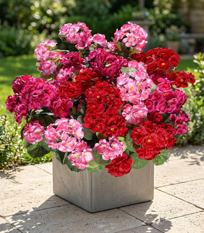 Artificial Geranium Fake Flowers for Outdoors Decoration, 6 Bundles Silk Geraniums Pink Flower UV Resistant Look Real Faux Plants for Outside Planter Front Door Garden Porch Patio Balcony Yard Home