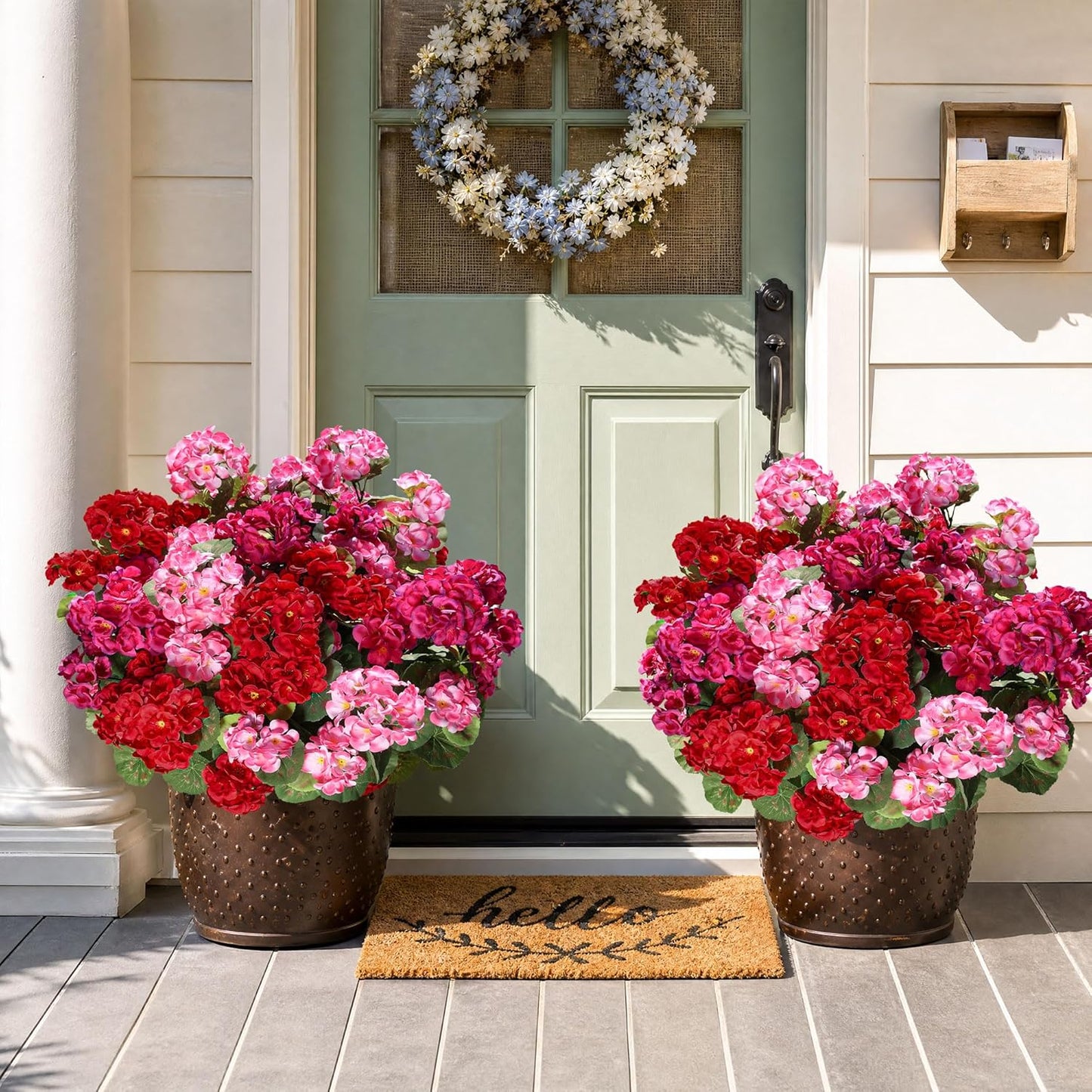 Artificial Geranium Fake Flowers for Outdoors Decoration, 6 Bundles Silk Geraniums Pink Flower UV Resistant Look Real Faux Plants for Outside Planter Front Door Garden Porch Patio Balcony Yard Home