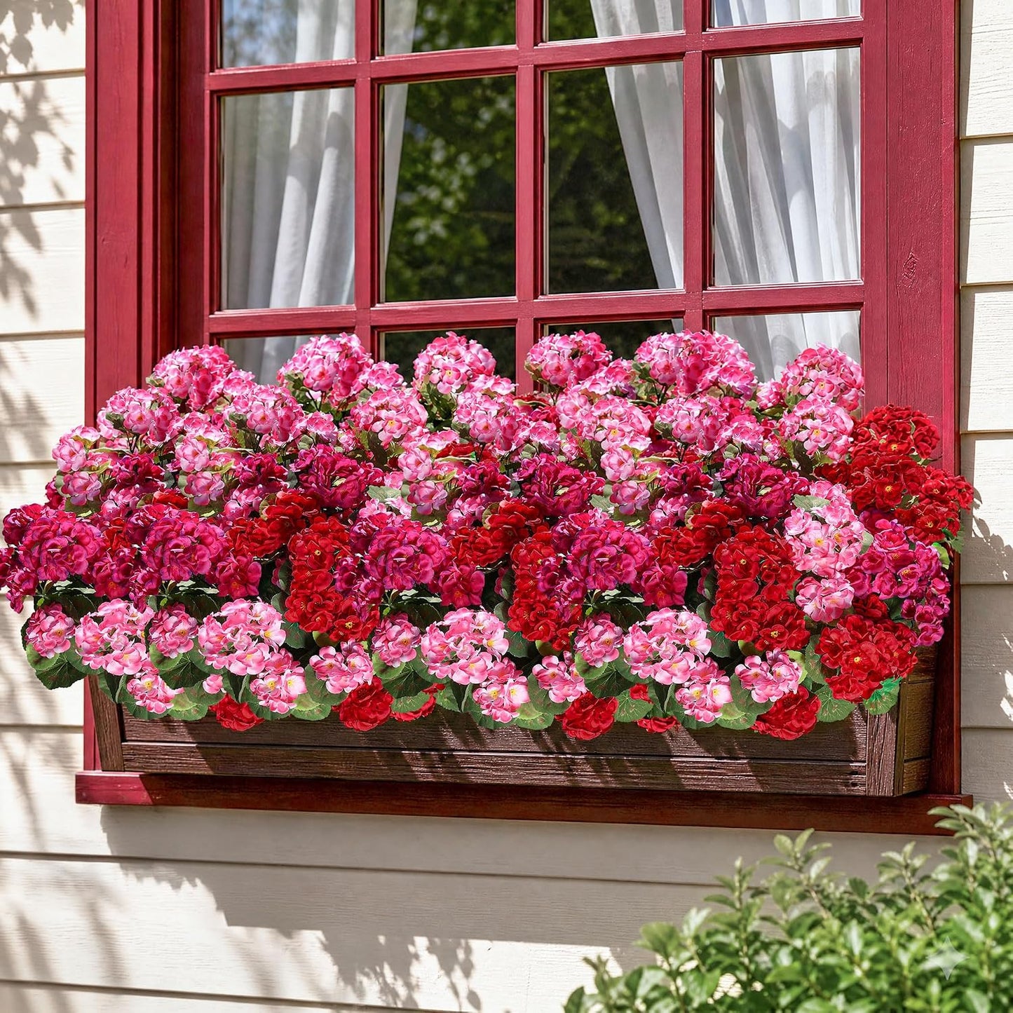 Artificial Geranium Fake Flowers for Outdoors Decoration, 6 Bundles Silk Geraniums Pink Flower UV Resistant Look Real Faux Plants for Outside Planter Front Door Garden Porch Patio Balcony Yard Home