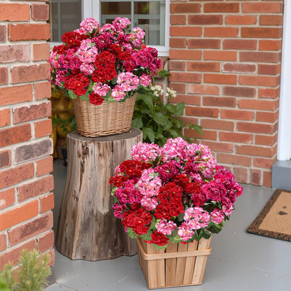 Artificial Geranium Fake Flowers for Outdoors Decoration, 6 Bundles Silk Geraniums Pink Flower UV Resistant Look Real Faux Plants for Outside Planter Front Door Garden Porch Patio Balcony Yard Home