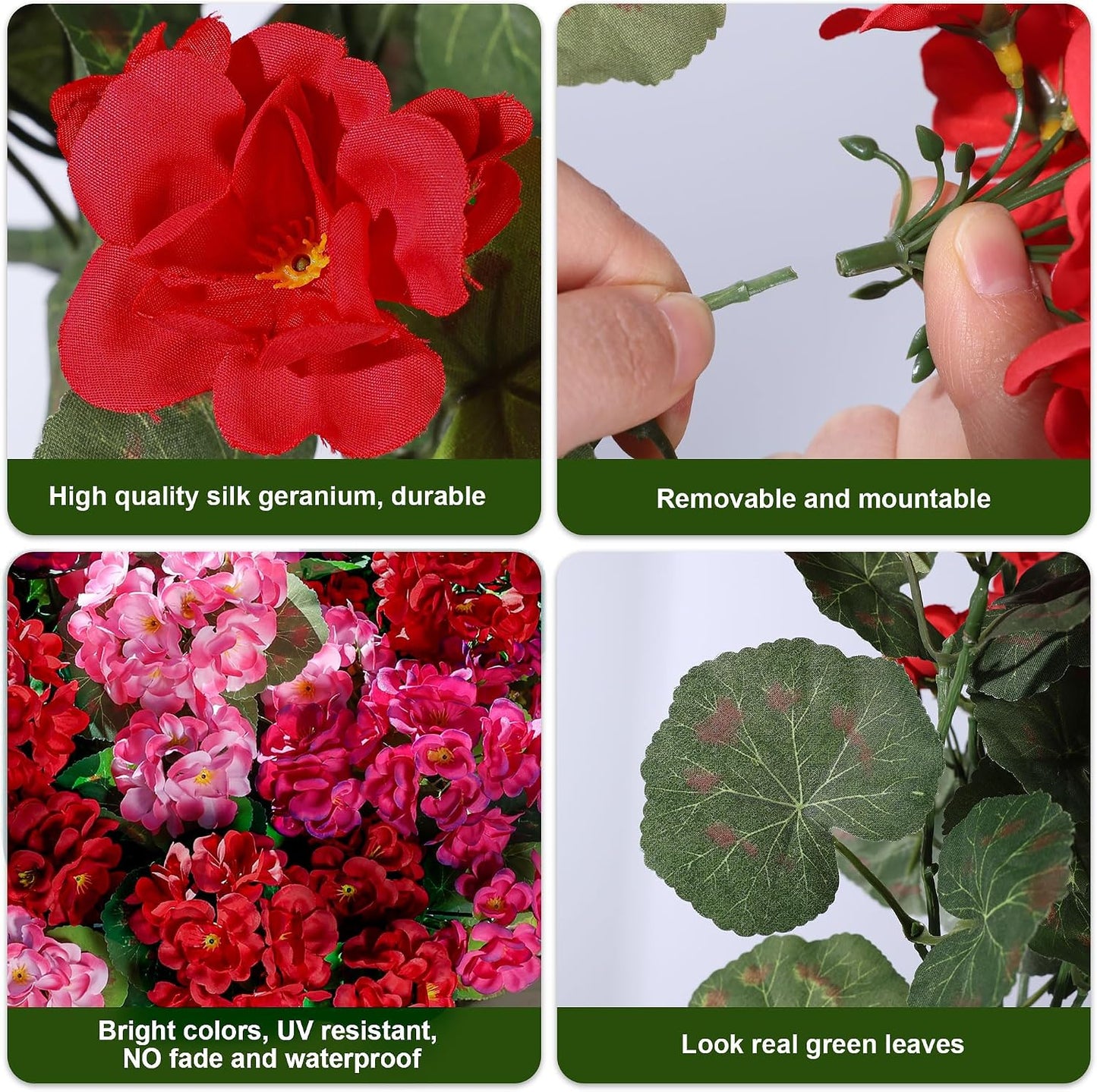 Artificial Geranium Fake Flowers for Outdoors Decoration, 6 Bundles Silk Geraniums Pink Flower UV Resistant Look Real Faux Plants for Outside Planter Front Door Garden Porch Patio Balcony Yard Home