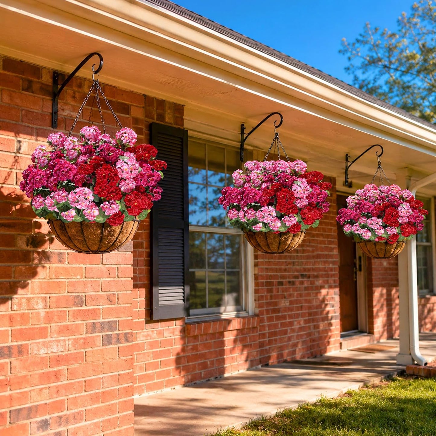 Artificial Geranium Fake Flowers for Outdoors Decoration, 6 Bundles Silk Geraniums Pink Flower UV Resistant Look Real Faux Plants for Outside Planter Front Door Garden Porch Patio Balcony Yard Home