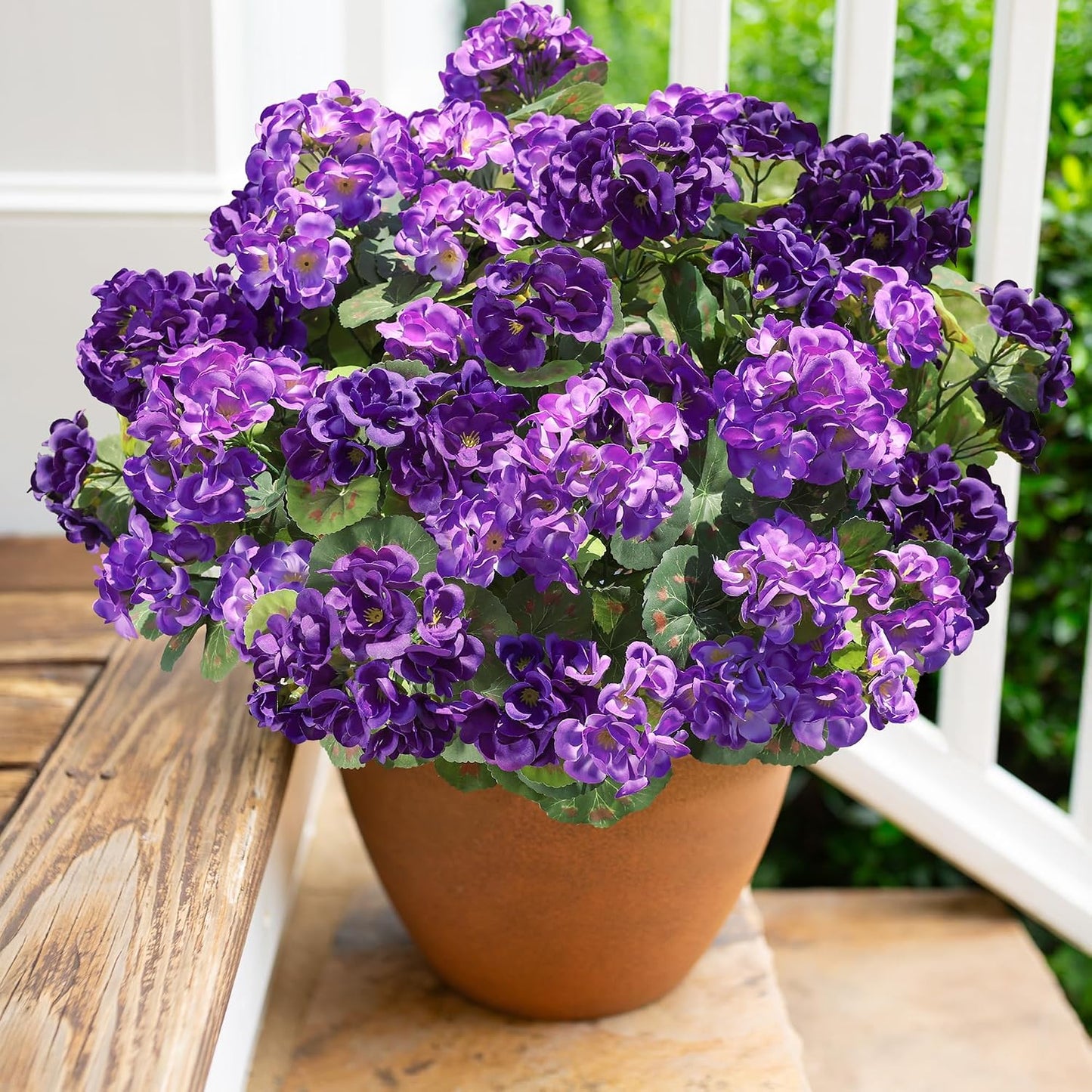 Artificial Geranium Fake Flowers for Outdoors Decoration, 6 Bundles Silk Geraniums Pink Flower UV Resistant Look Real Faux Plants for Outside Planter Front Door Garden Porch Patio Balcony Yard Home