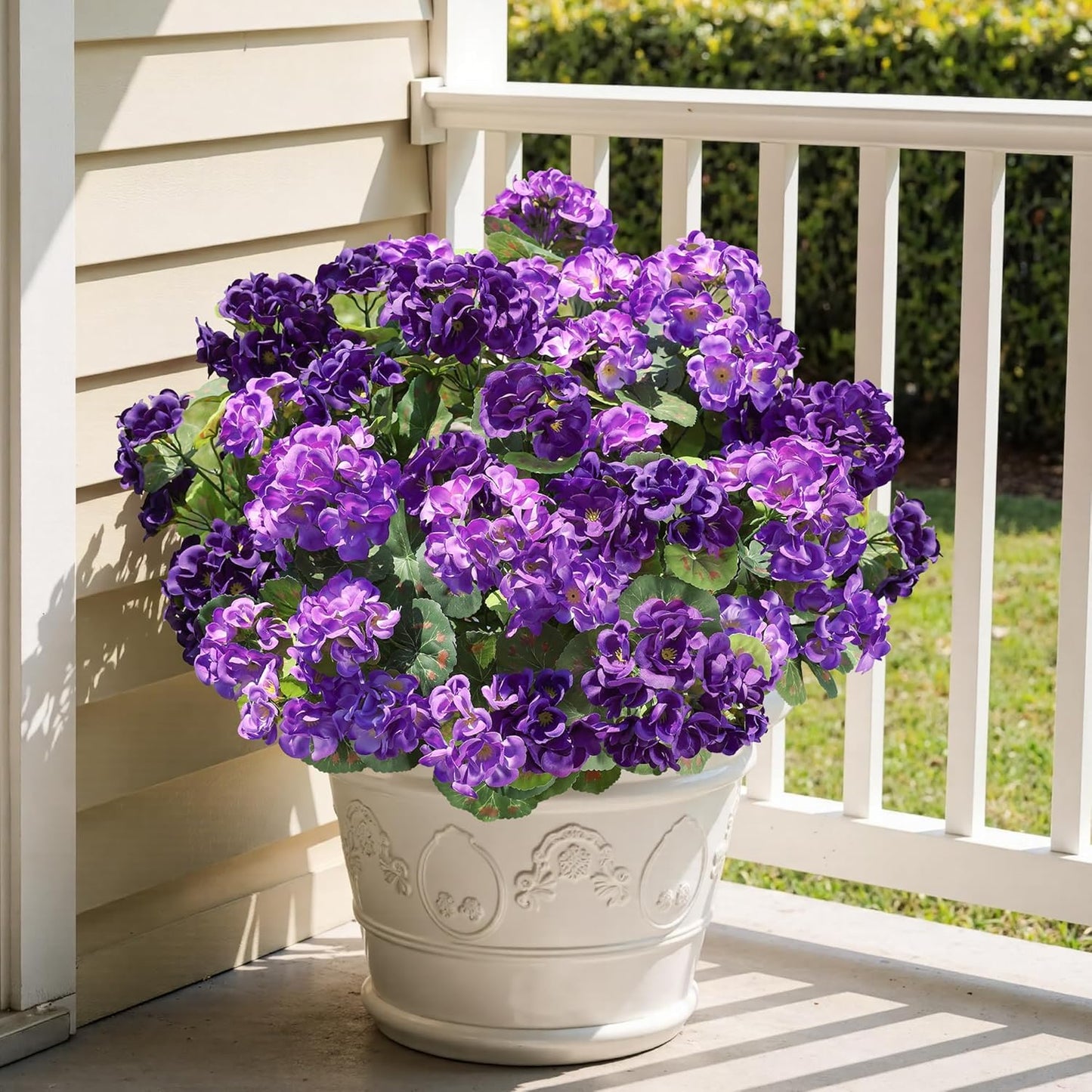 Artificial Geranium Fake Flowers for Outdoors Decoration, 6 Bundles Silk Geraniums Pink Flower UV Resistant Look Real Faux Plants for Outside Planter Front Door Garden Porch Patio Balcony Yard Home