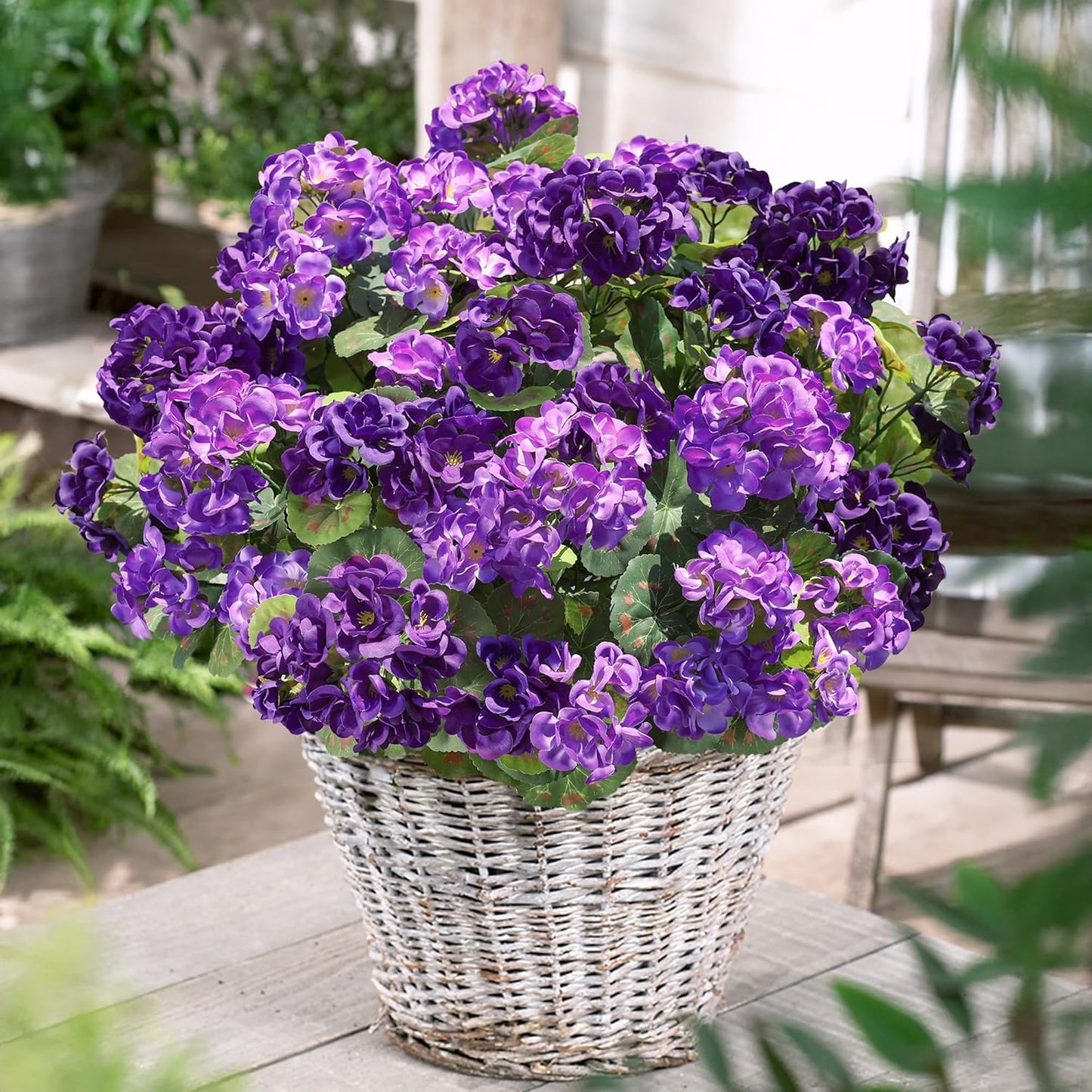 Artificial Geranium Fake Flowers for Outdoors Decoration, 6 Bundles Silk Geraniums Pink Flower UV Resistant Look Real Faux Plants for Outside Planter Front Door Garden Porch Patio Balcony Yard Home