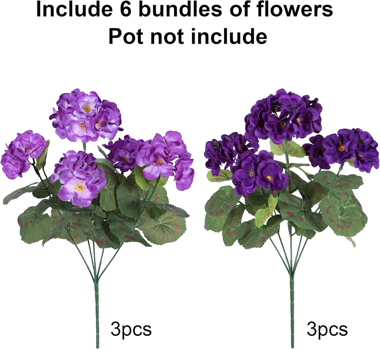 Artificial Geranium Fake Flowers for Outdoors Decoration, 6 Bundles Silk Geraniums Pink Flower UV Resistant Look Real Faux Plants for Outside Planter Front Door Garden Porch Patio Balcony Yard Home
