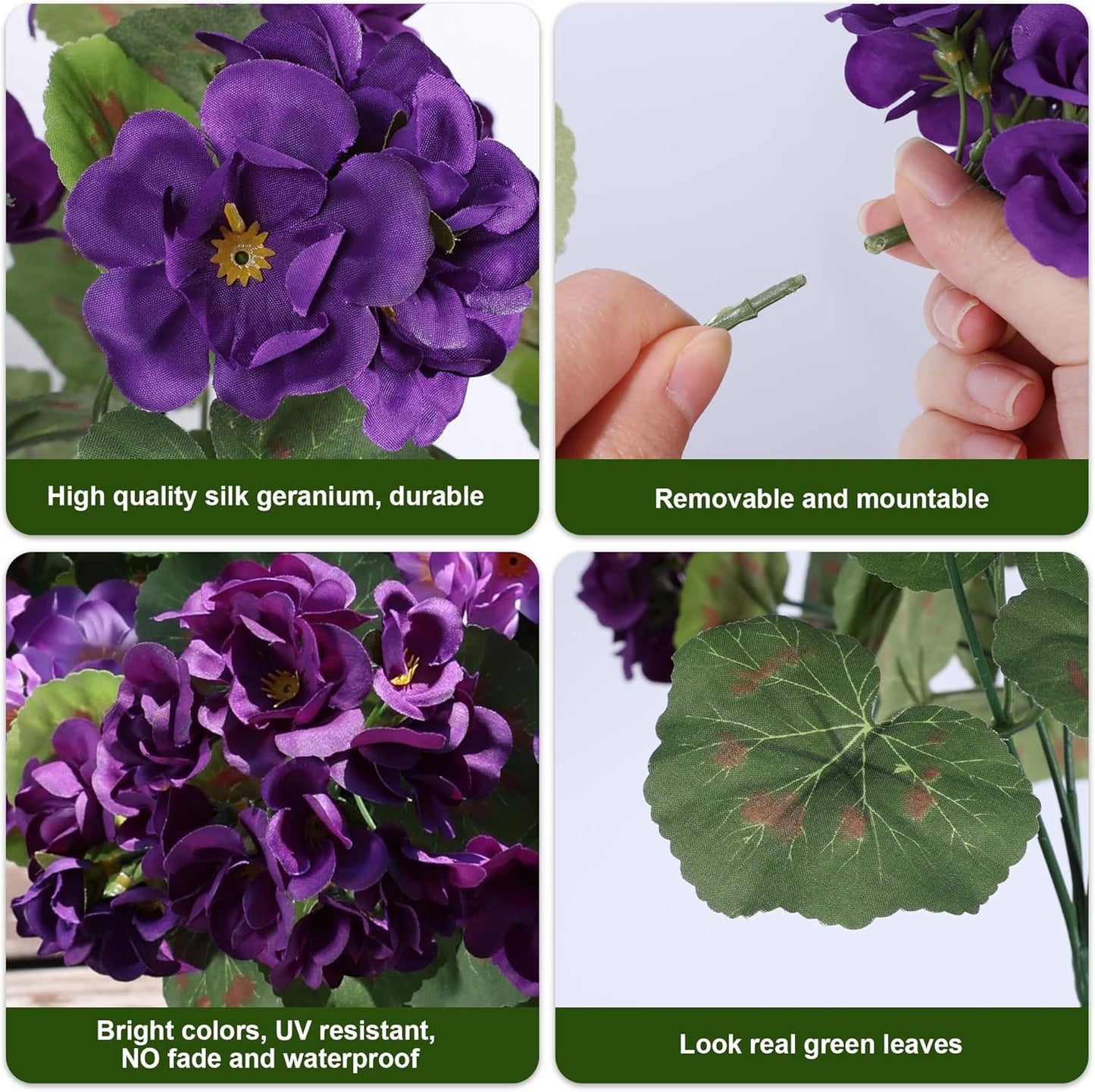 Artificial Geranium Fake Flowers for Outdoors Decoration, 6 Bundles Silk Geraniums Pink Flower UV Resistant Look Real Faux Plants for Outside Planter Front Door Garden Porch Patio Balcony Yard Home