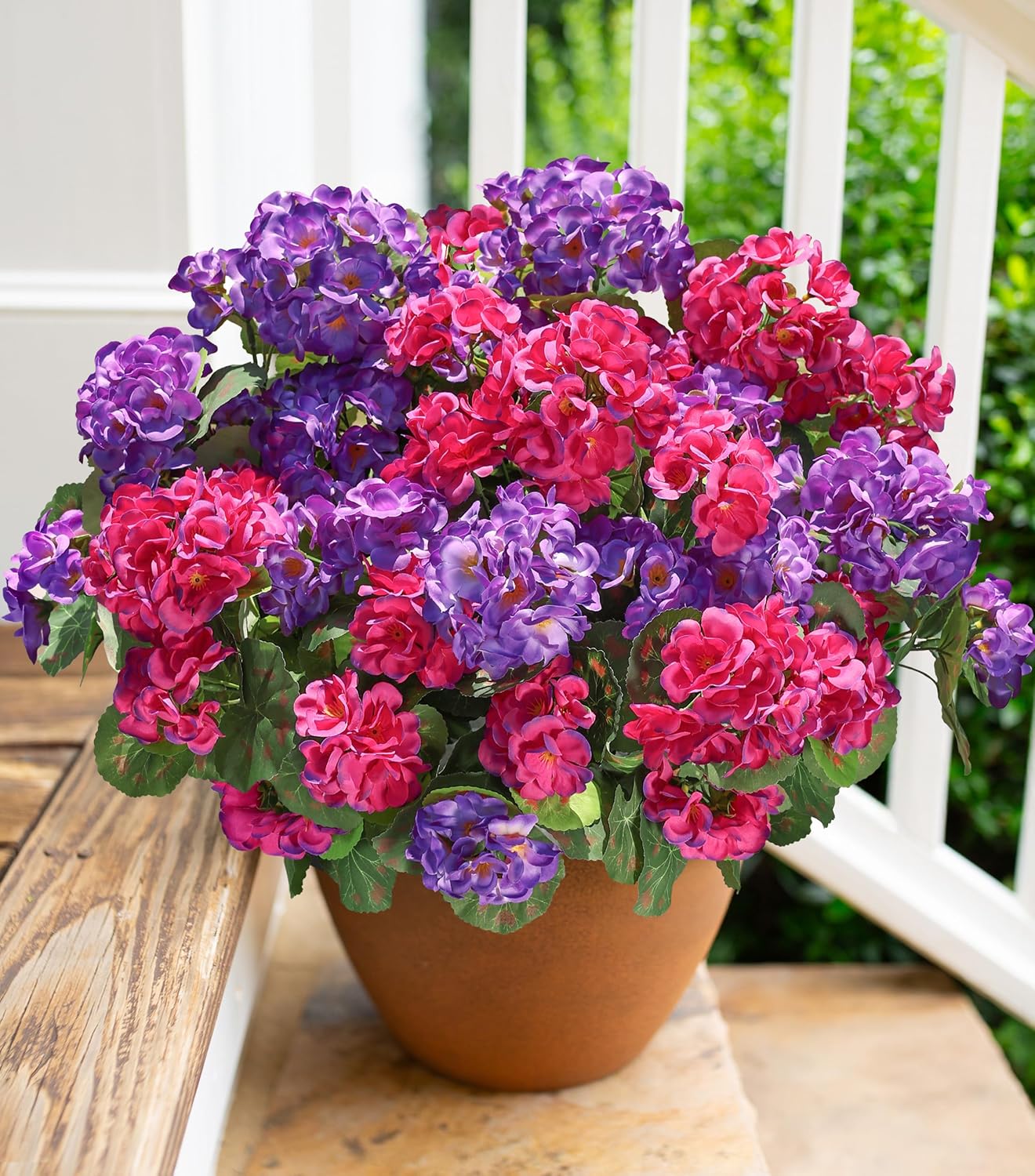 Artificial Geranium Fake Flowers for Outdoors Decoration, 6 Bundles Silk Geraniums Pink Flower UV Resistant Look Real Faux Plants for Outside Planter Front Door Garden Porch Patio Balcony Yard Home