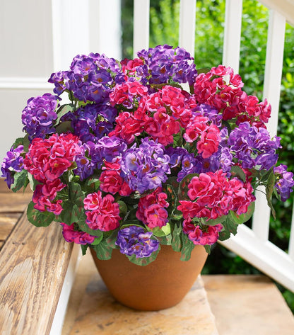 Artificial Geranium Fake Flowers for Outdoors Decoration, 6 Bundles Silk Geraniums Pink Flower UV Resistant Look Real Faux Plants for Outside Planter Front Door Garden Porch Patio Balcony Yard Home