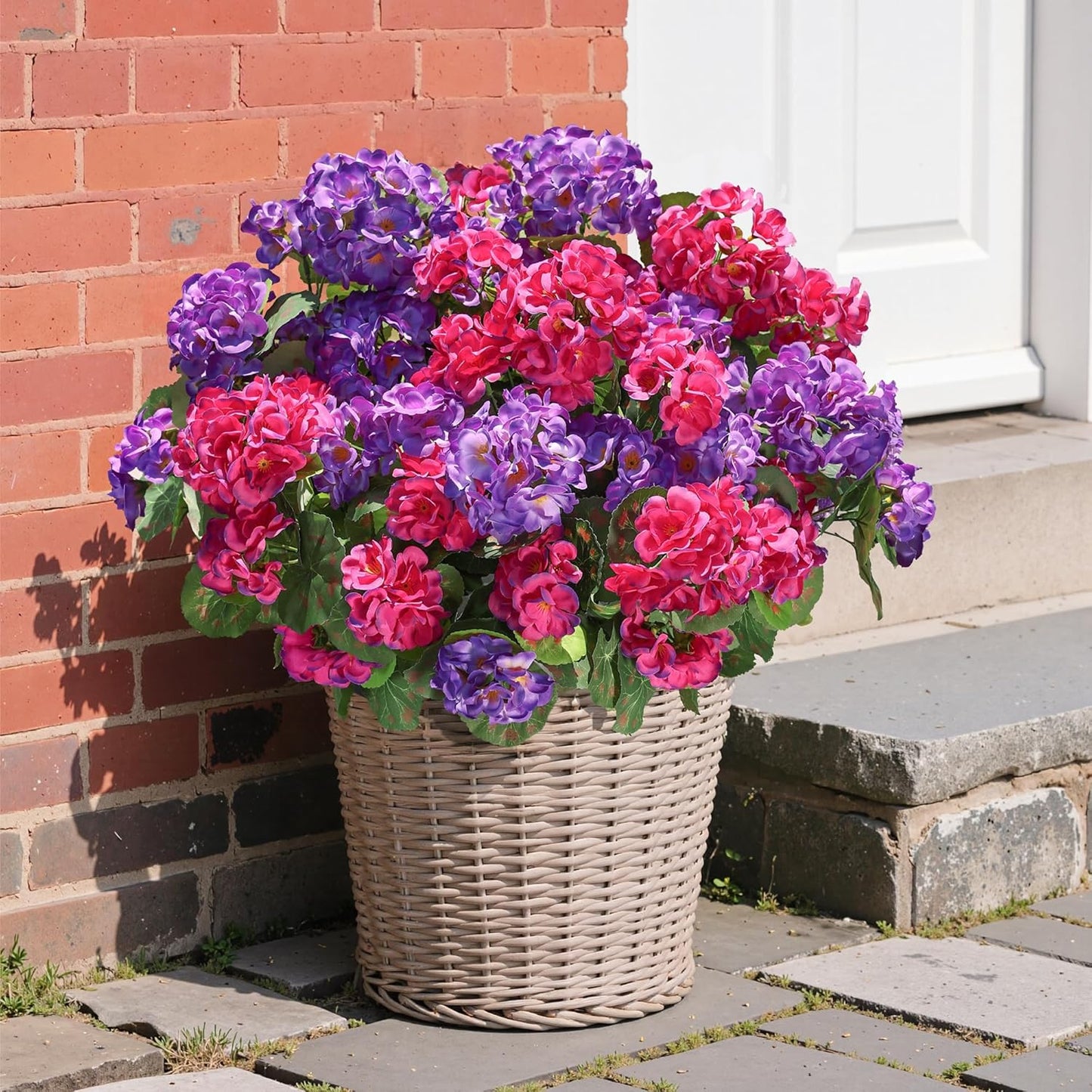 Artificial Geranium Fake Flowers for Outdoors Decoration, 6 Bundles Silk Geraniums Pink Flower UV Resistant Look Real Faux Plants for Outside Planter Front Door Garden Porch Patio Balcony Yard Home