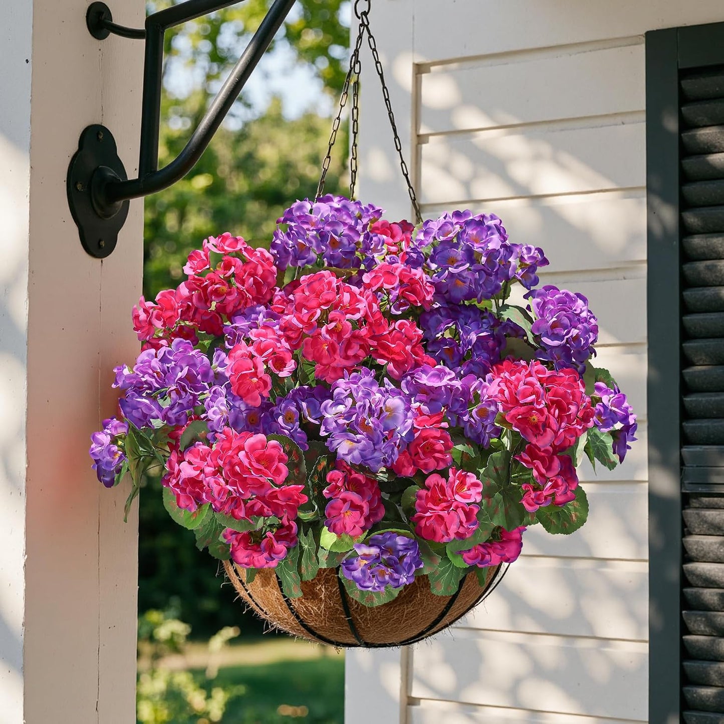 Artificial Geranium Fake Flowers for Outdoors Decoration, 6 Bundles Silk Geraniums Pink Flower UV Resistant Look Real Faux Plants for Outside Planter Front Door Garden Porch Patio Balcony Yard Home