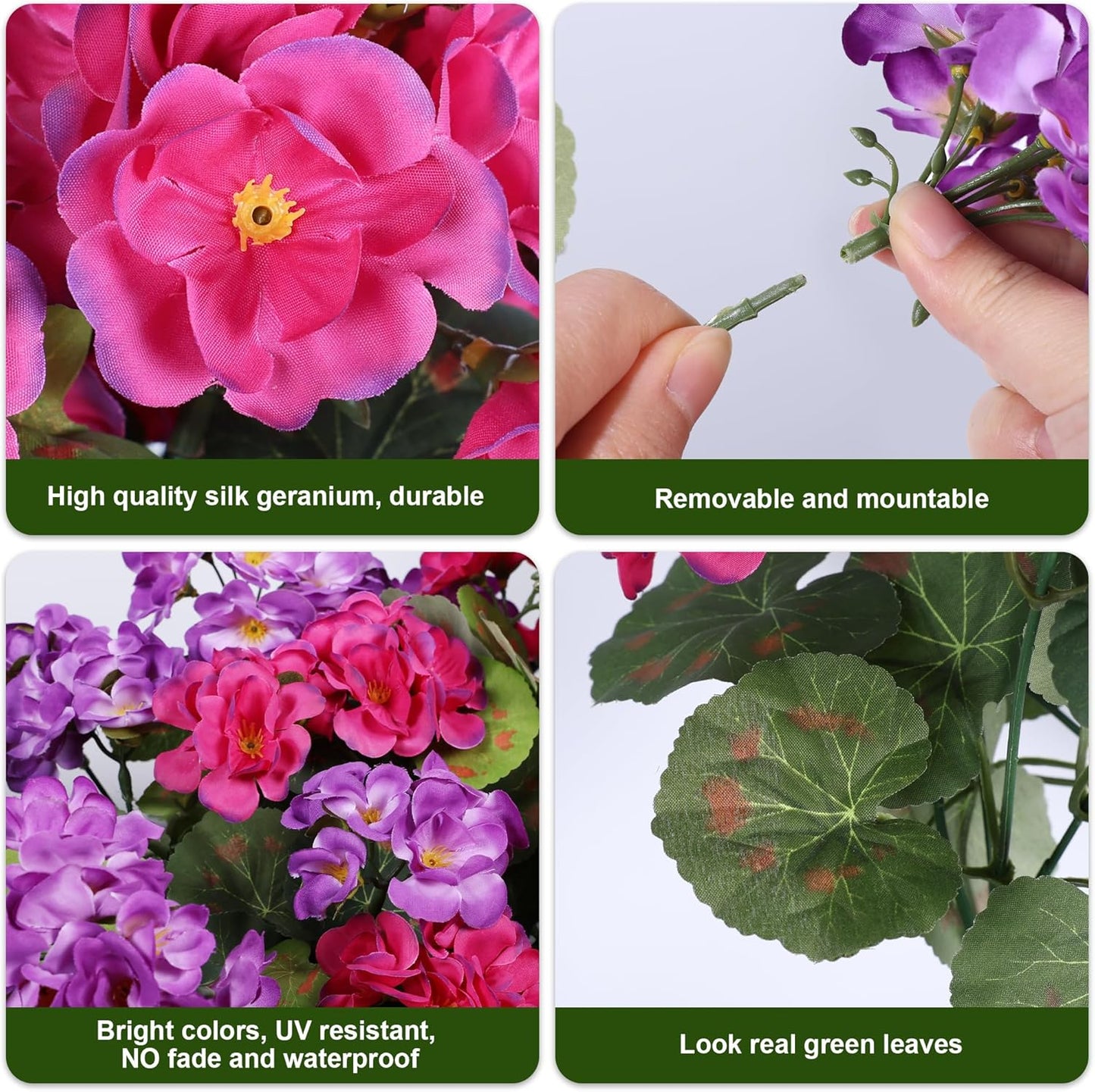 Artificial Geranium Fake Flowers for Outdoors Decoration, 6 Bundles Silk Geraniums Pink Flower UV Resistant Look Real Faux Plants for Outside Planter Front Door Garden Porch Patio Balcony Yard Home