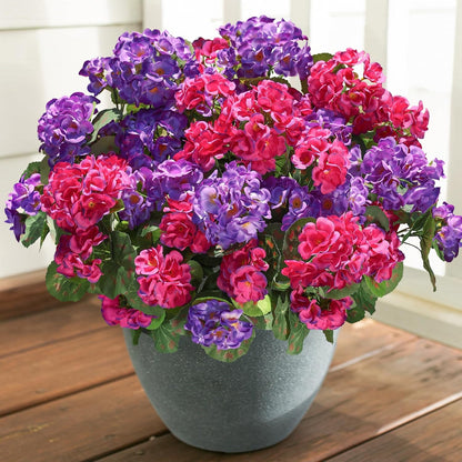 Artificial Geranium Fake Flowers for Outdoors Decoration, 6 Bundles Silk Geraniums Pink Flower UV Resistant Look Real Faux Plants for Outside Planter Front Door Garden Porch Patio Balcony Yard Home