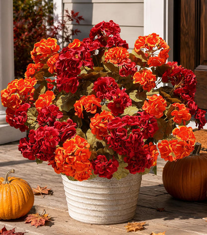 Artificial Geranium Fake Flowers for Outdoors Decoration, 6 Bundles Silk Geraniums Pink Flower UV Resistant Look Real Faux Plants for Outside Planter Front Door Garden Porch Patio Balcony Yard Home