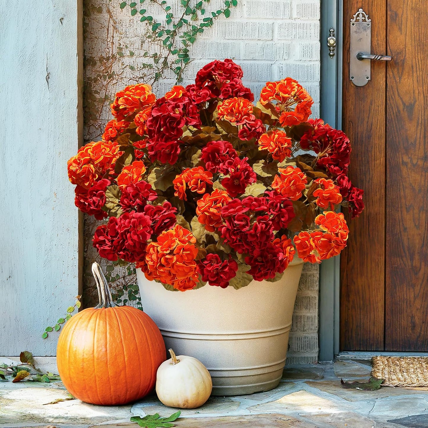 Artificial Geranium Fake Flowers for Outdoors Decoration, 6 Bundles Silk Geraniums Pink Flower UV Resistant Look Real Faux Plants for Outside Planter Front Door Garden Porch Patio Balcony Yard Home