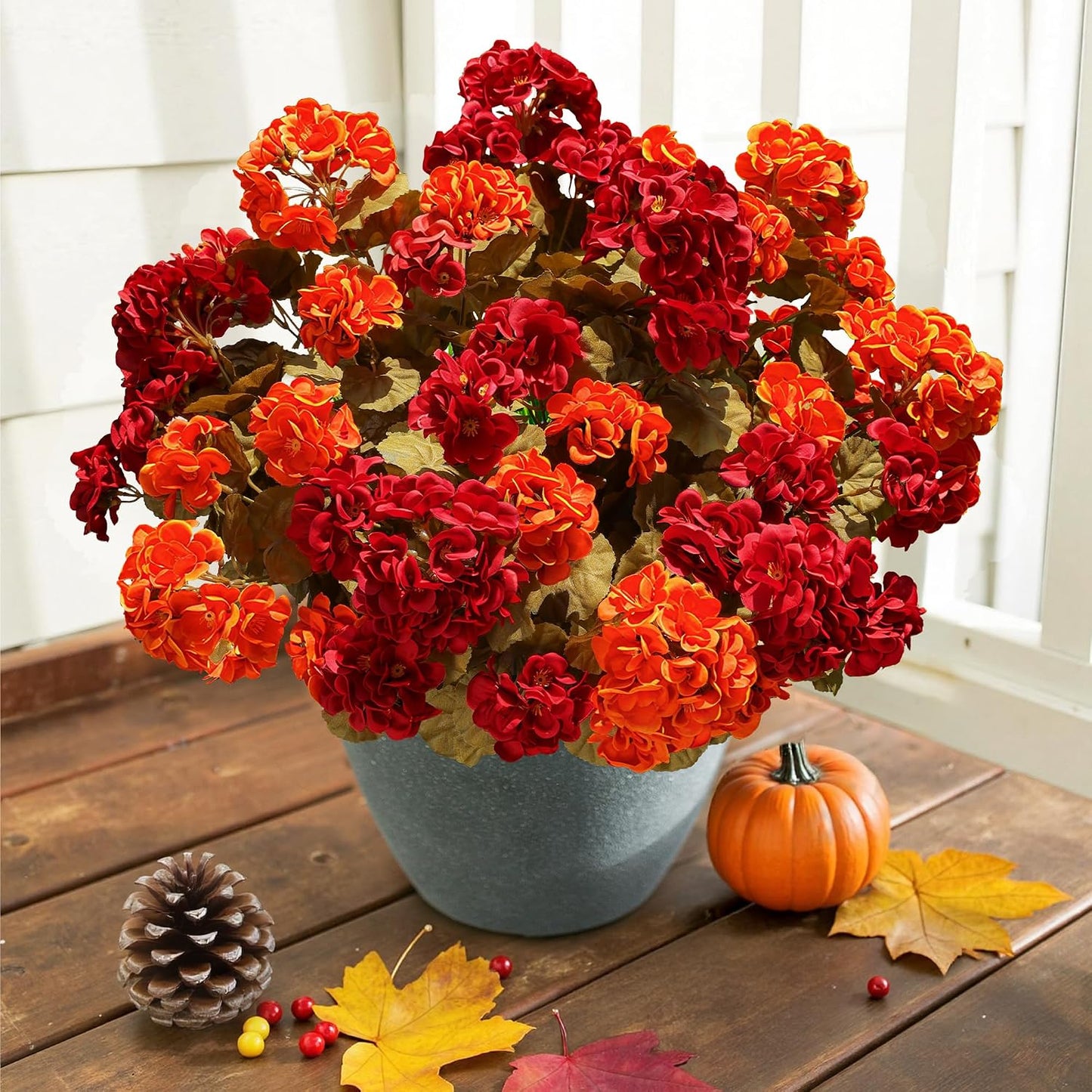 Artificial Geranium Fake Flowers for Outdoors Decoration, 6 Bundles Silk Geraniums Pink Flower UV Resistant Look Real Faux Plants for Outside Planter Front Door Garden Porch Patio Balcony Yard Home
