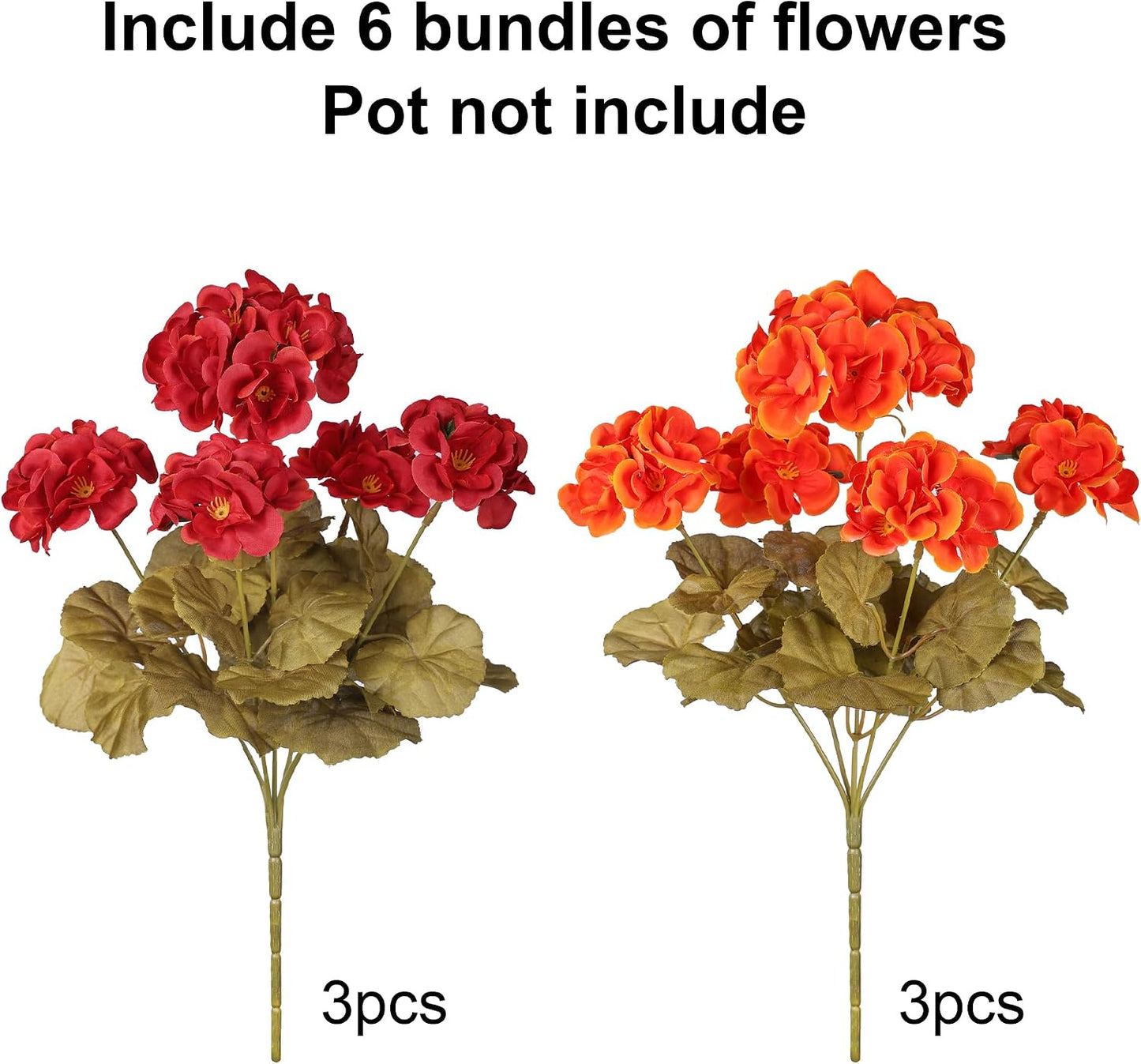 Artificial Geranium Fake Flowers for Outdoors Decoration, 6 Bundles Silk Geraniums Pink Flower UV Resistant Look Real Faux Plants for Outside Planter Front Door Garden Porch Patio Balcony Yard Home
