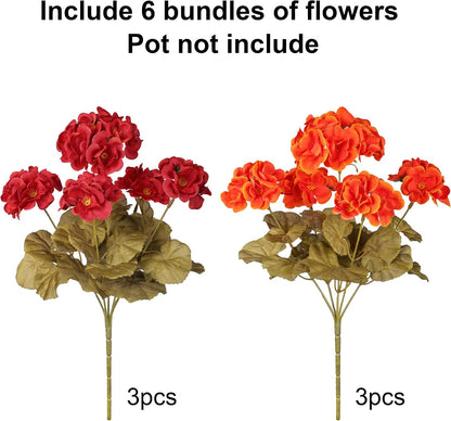 Artificial Geranium Fake Flowers for Outdoors Decoration, 6 Bundles Silk Geraniums Pink Flower UV Resistant Look Real Faux Plants for Outside Planter Front Door Garden Porch Patio Balcony Yard Home