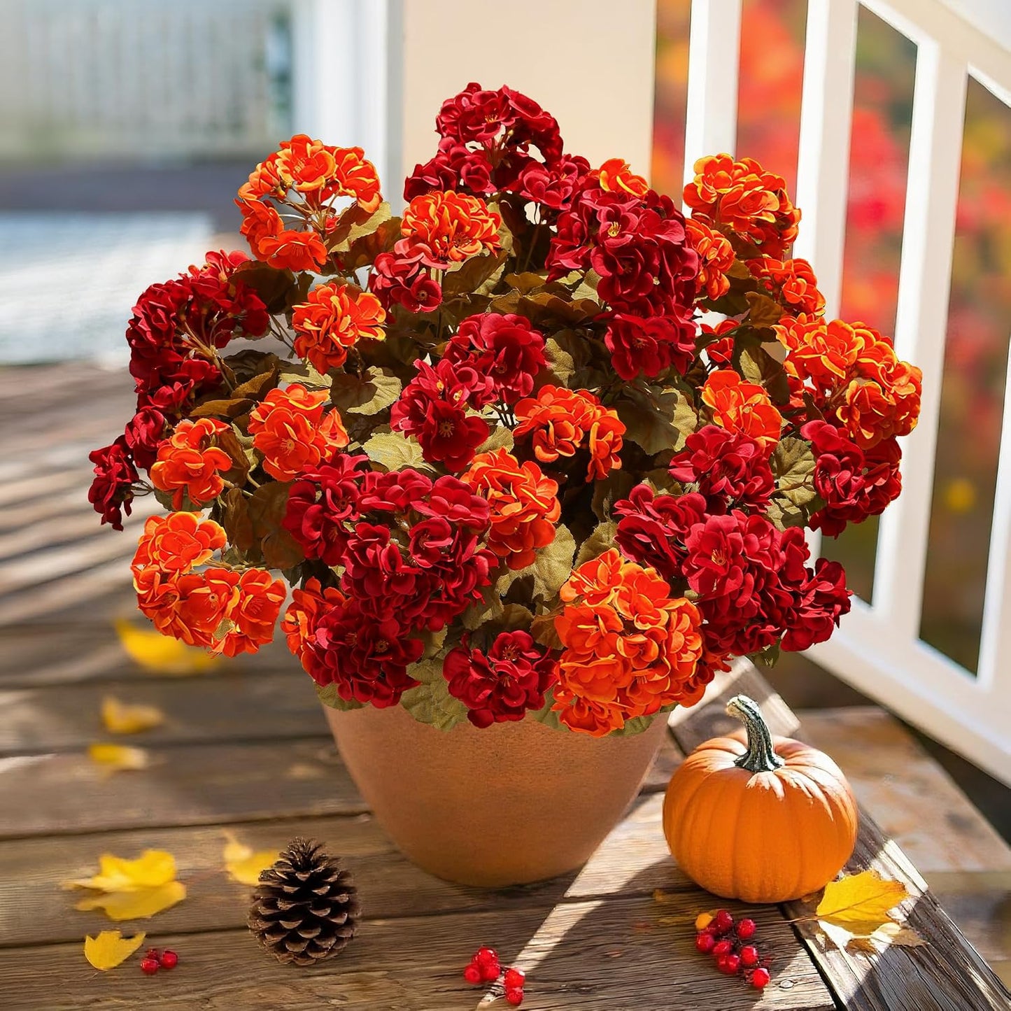 Artificial Geranium Fake Flowers for Outdoors Decoration, 6 Bundles Silk Geraniums Pink Flower UV Resistant Look Real Faux Plants for Outside Planter Front Door Garden Porch Patio Balcony Yard Home