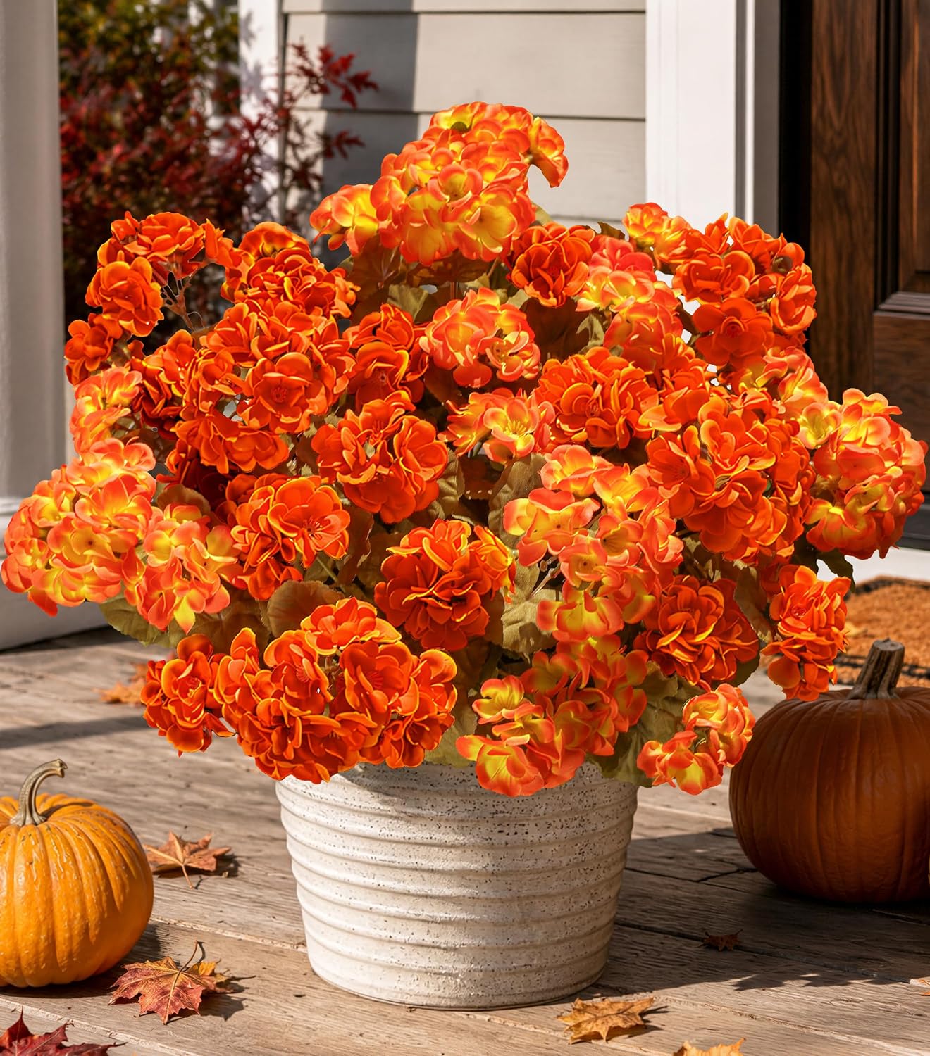Artificial Geranium Fake Flowers for Outdoors Decoration, 6 Bundles Silk Geraniums Pink Flower UV Resistant Look Real Faux Plants for Outside Planter Front Door Garden Porch Patio Balcony Yard Home