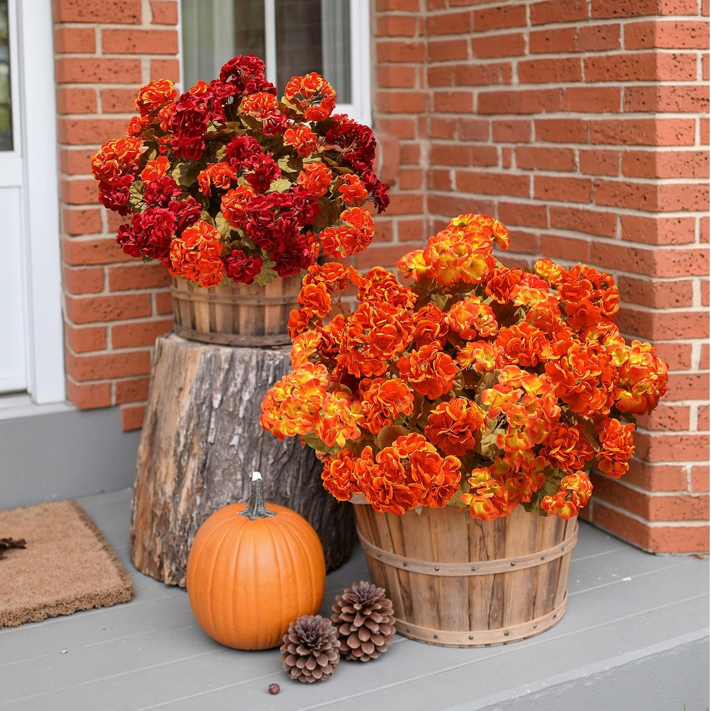 Artificial Geranium Fake Flowers for Outdoors Decoration, 6 Bundles Silk Geraniums Pink Flower UV Resistant Look Real Faux Plants for Outside Planter Front Door Garden Porch Patio Balcony Yard Home