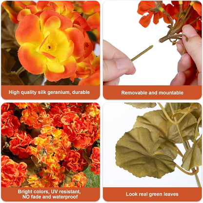 Artificial Geranium Fake Flowers for Outdoors Decoration, 6 Bundles Silk Geraniums Pink Flower UV Resistant Look Real Faux Plants for Outside Planter Front Door Garden Porch Patio Balcony Yard Home