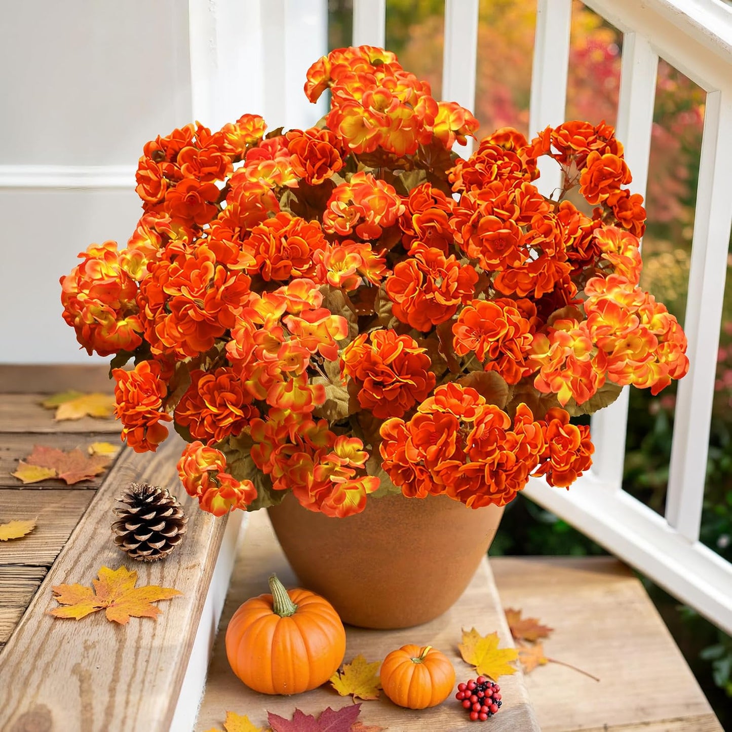 Artificial Geranium Fake Flowers for Outdoors Decoration, 6 Bundles Silk Geraniums Pink Flower UV Resistant Look Real Faux Plants for Outside Planter Front Door Garden Porch Patio Balcony Yard Home