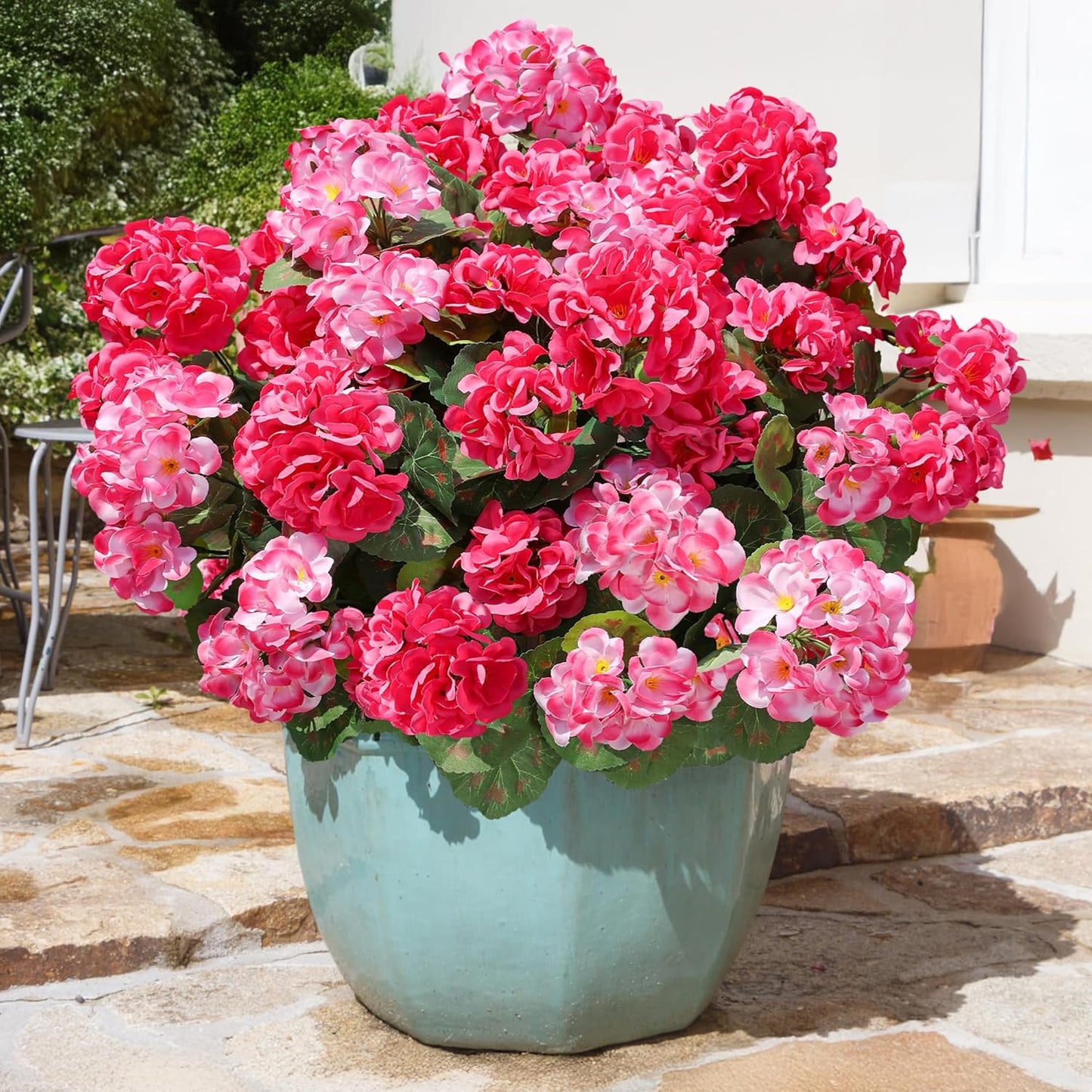 Artificial Geranium Fake Flowers for Outdoors Decoration, 6 Bundles Silk Geraniums Pink Flower UV Resistant Look Real Faux Plants for Outside Planter Front Door Garden Porch Patio Balcony Yard Home