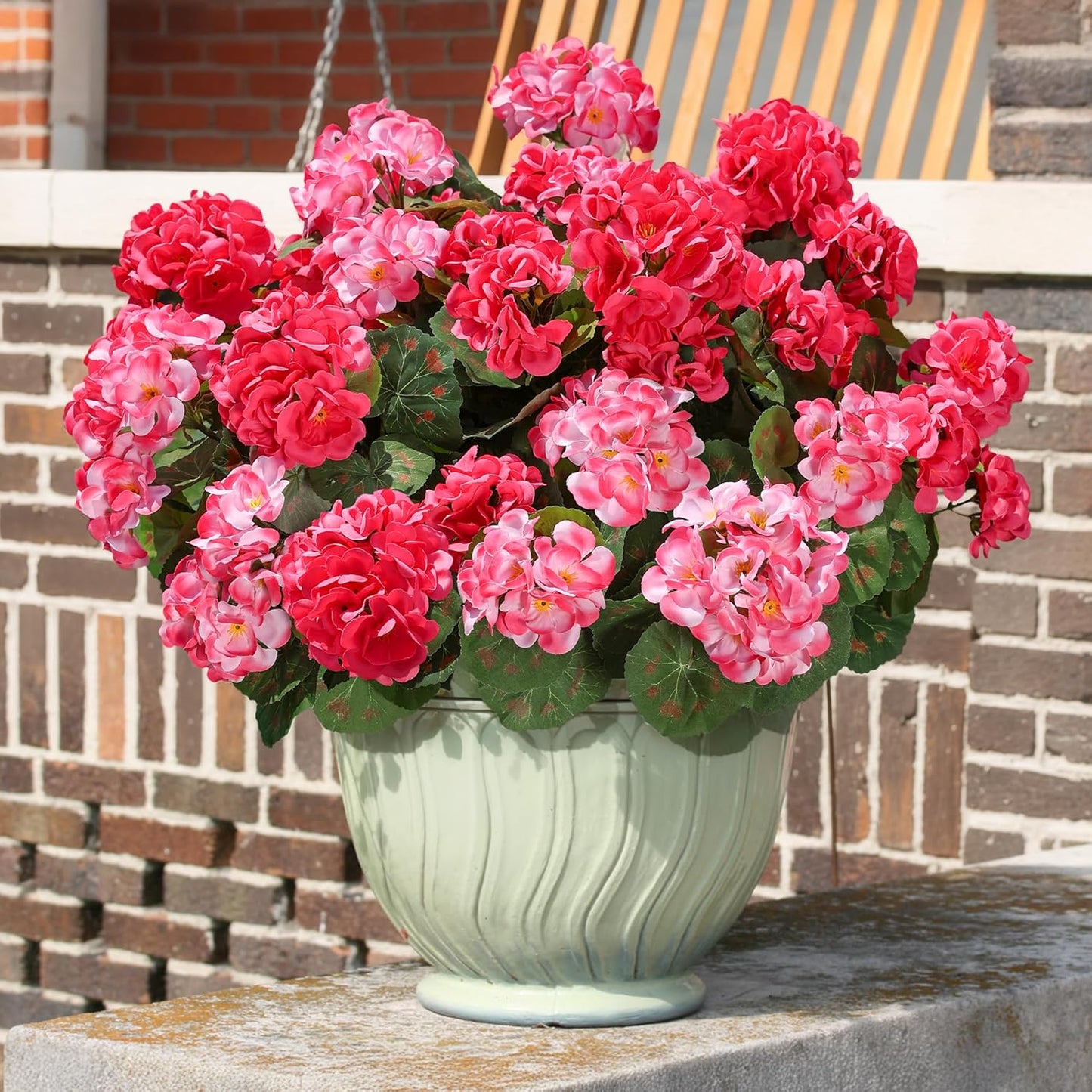 Artificial Geranium Fake Flowers for Outdoors Decoration, 6 Bundles Silk Geraniums Pink Flower UV Resistant Look Real Faux Plants for Outside Planter Front Door Garden Porch Patio Balcony Yard Home
