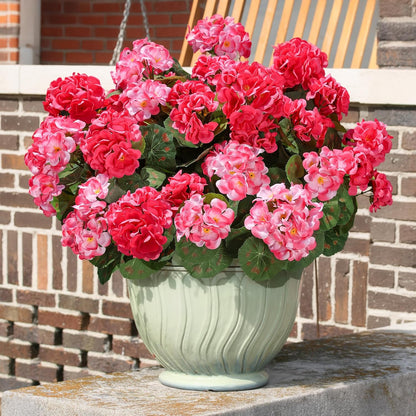 Artificial Geranium Fake Flowers for Outdoors Decoration, 6 Bundles Silk Geraniums Pink Flower UV Resistant Look Real Faux Plants for Outside Planter Front Door Garden Porch Patio Balcony Yard Home