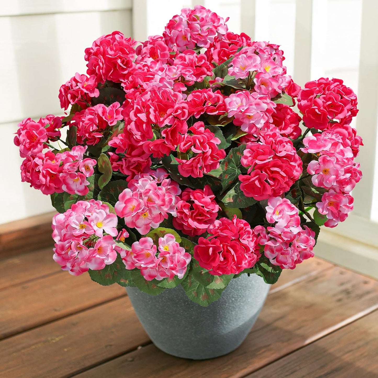 Artificial Geranium Fake Flowers for Outdoors Decoration, 6 Bundles Silk Geraniums Pink Flower UV Resistant Look Real Faux Plants for Outside Planter Front Door Garden Porch Patio Balcony Yard Home