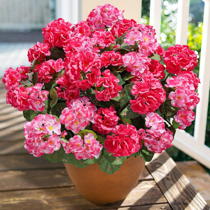 Artificial Geranium Fake Flowers for Outdoors Decoration, 6 Bundles Silk Geraniums Pink Flower UV Resistant Look Real Faux Plants for Outside Planter Front Door Garden Porch Patio Balcony Yard Home