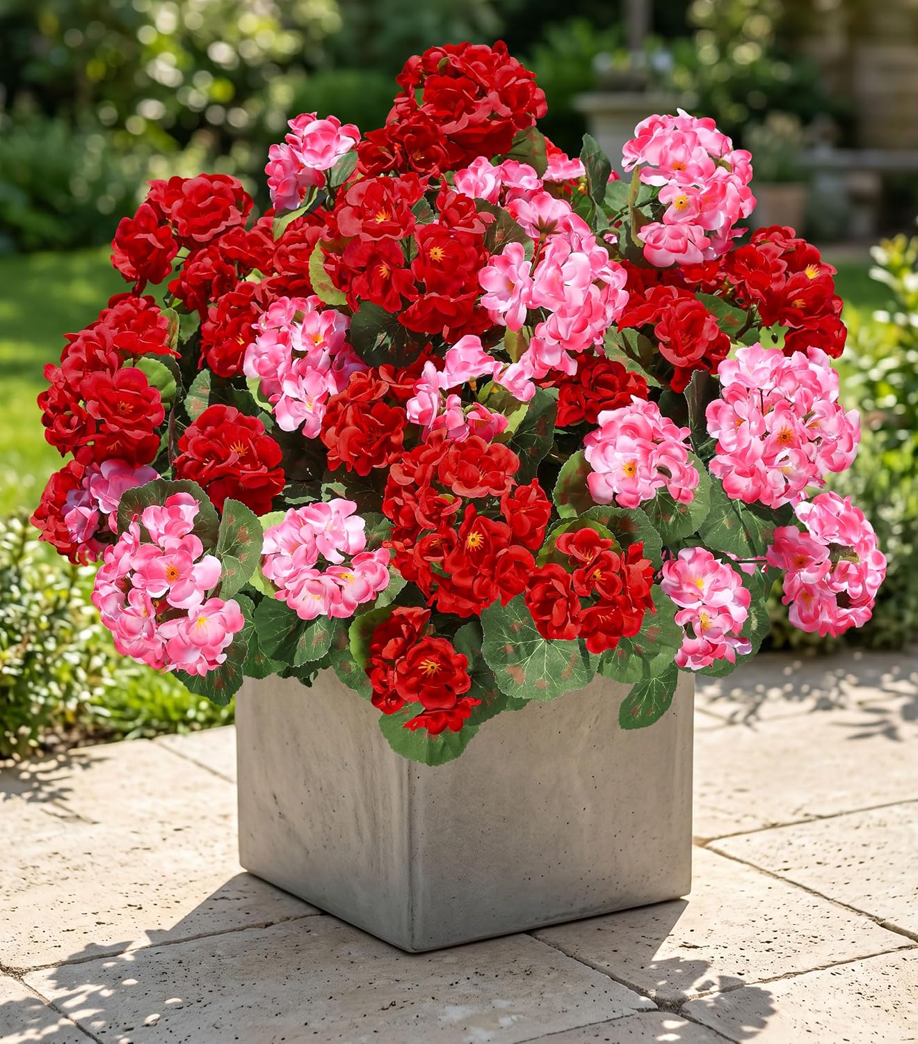 Artificial Geranium Fake Flowers for Outdoors Decoration, 6 Bundles Silk Geraniums Pink Flower UV Resistant Look Real Faux Plants for Outside Planter Front Door Garden Porch Patio Balcony Yard Home