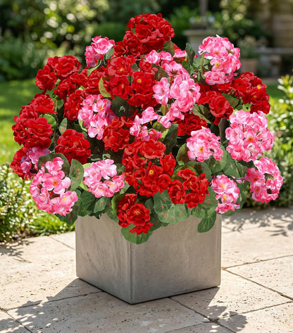 Artificial Geranium Fake Flowers for Outdoors Decoration, 6 Bundles Silk Geraniums Pink Flower UV Resistant Look Real Faux Plants for Outside Planter Front Door Garden Porch Patio Balcony Yard Home