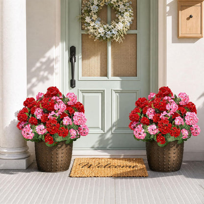 Artificial Geranium Fake Flowers for Outdoors Decoration, 6 Bundles Silk Geraniums Pink Flower UV Resistant Look Real Faux Plants for Outside Planter Front Door Garden Porch Patio Balcony Yard Home