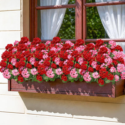 Artificial Geranium Fake Flowers for Outdoors Decoration, 6 Bundles Silk Geraniums Pink Flower UV Resistant Look Real Faux Plants for Outside Planter Front Door Garden Porch Patio Balcony Yard Home