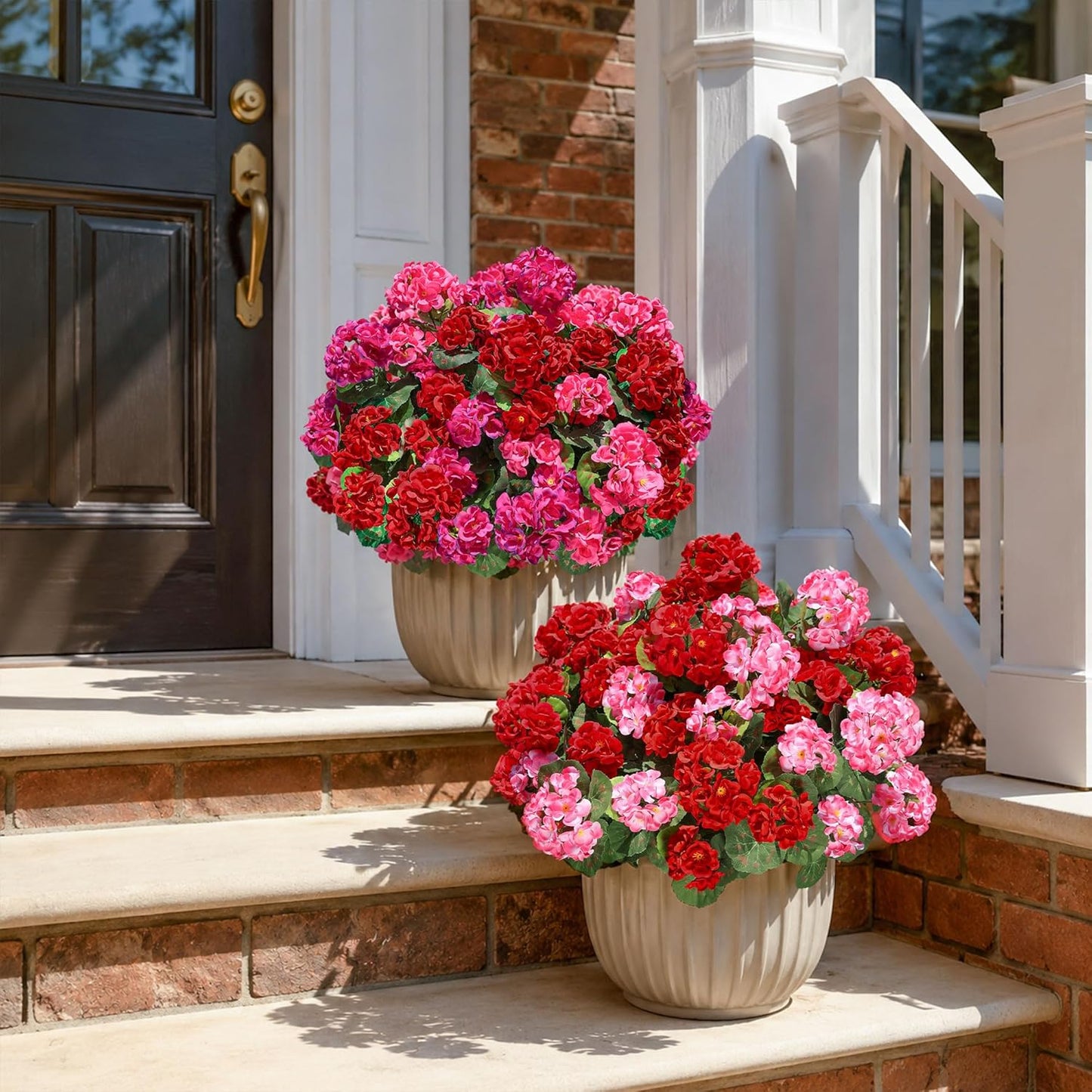 Artificial Geranium Fake Flowers for Outdoors Decoration, 6 Bundles Silk Geraniums Pink Flower UV Resistant Look Real Faux Plants for Outside Planter Front Door Garden Porch Patio Balcony Yard Home