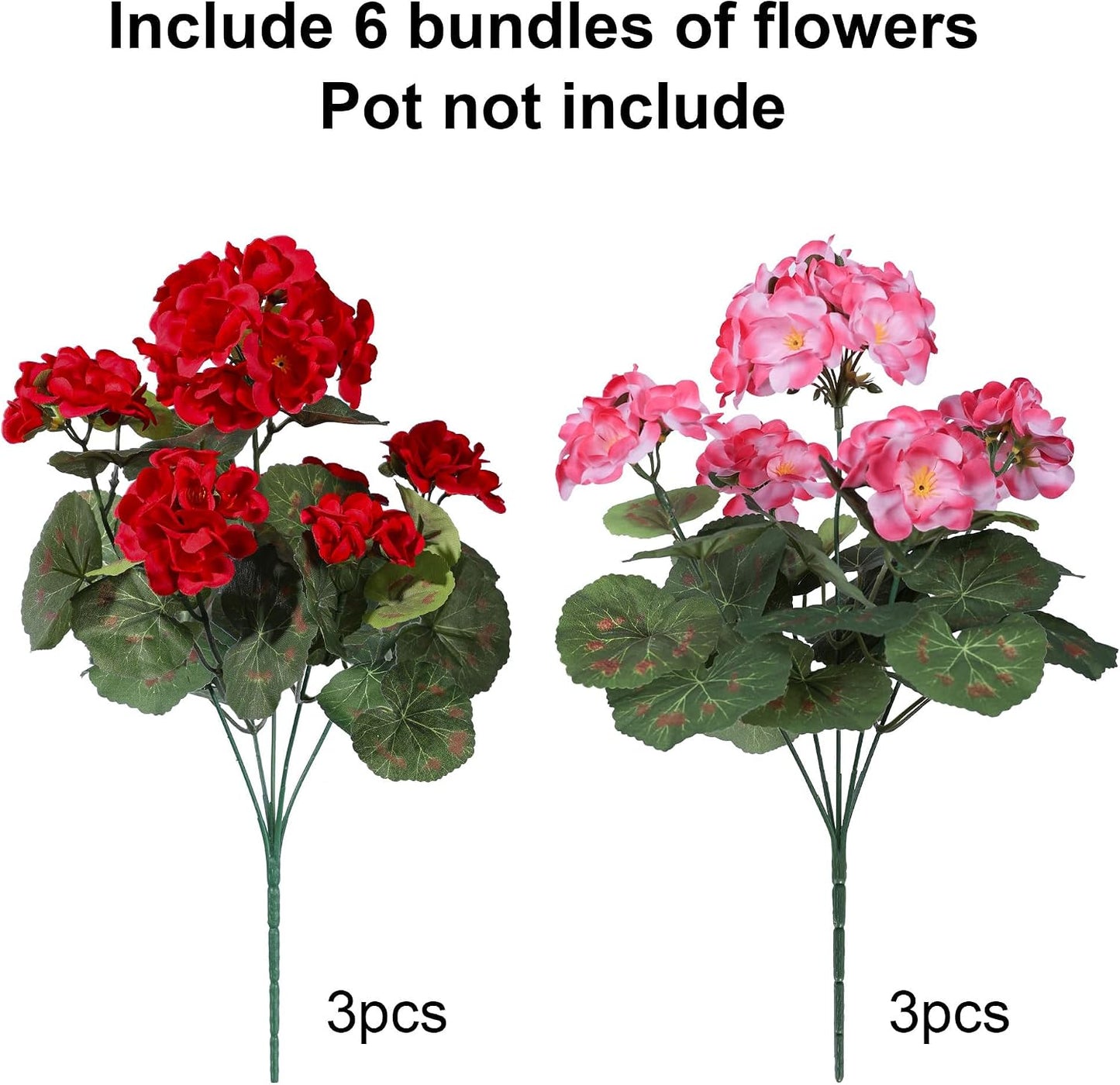 Artificial Geranium Fake Flowers for Outdoors Decoration, 6 Bundles Silk Geraniums Pink Flower UV Resistant Look Real Faux Plants for Outside Planter Front Door Garden Porch Patio Balcony Yard Home