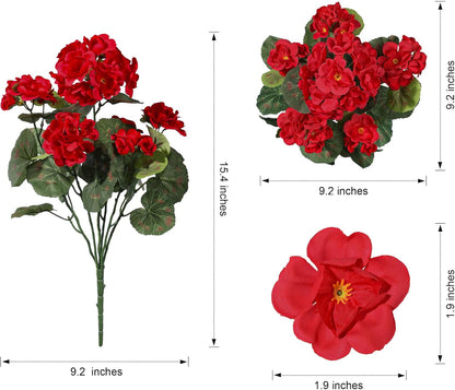 Artificial Geranium Fake Flowers for Outdoors Decoration, 6 Bundles Silk Geraniums Pink Flower UV Resistant Look Real Faux Plants for Outside Planter Front Door Garden Porch Patio Balcony Yard Home