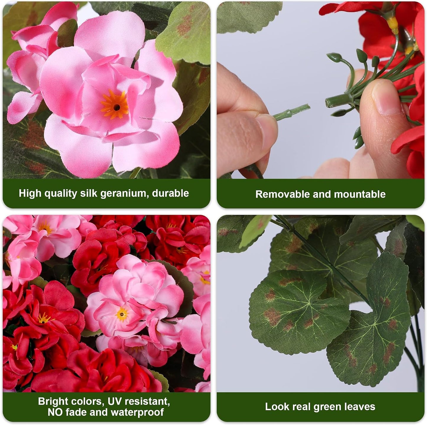 Artificial Geranium Fake Flowers for Outdoors Decoration, 6 Bundles Silk Geraniums Pink Flower UV Resistant Look Real Faux Plants for Outside Planter Front Door Garden Porch Patio Balcony Yard Home