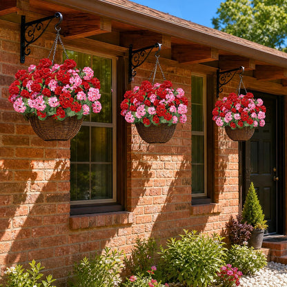 Artificial Geranium Fake Flowers for Outdoors Decoration, 6 Bundles Silk Geraniums Pink Flower UV Resistant Look Real Faux Plants for Outside Planter Front Door Garden Porch Patio Balcony Yard Home