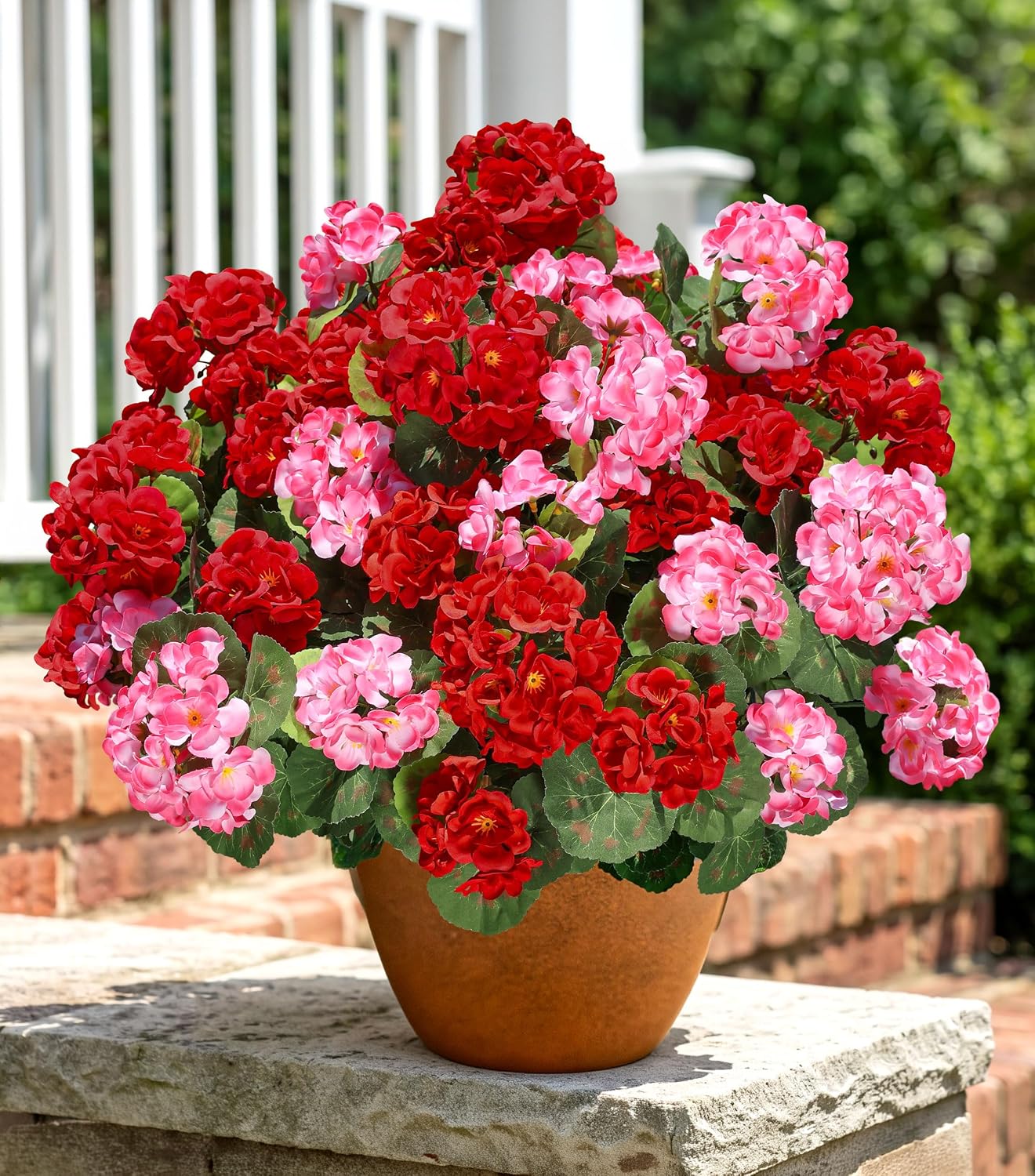 Artificial Geranium Fake Flowers for Outdoors Decoration, 6 Bundles Silk Geraniums Pink Flower UV Resistant Look Real Faux Plants for Outside Planter Front Door Garden Porch Patio Balcony Yard Home