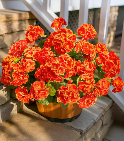 Artificial Geranium Fake Flowers for Outdoors Decoration, 6 Bundles Silk Geraniums Pink Flower UV Resistant Look Real Faux Plants for Outside Planter Front Door Garden Porch Patio Balcony Yard Home