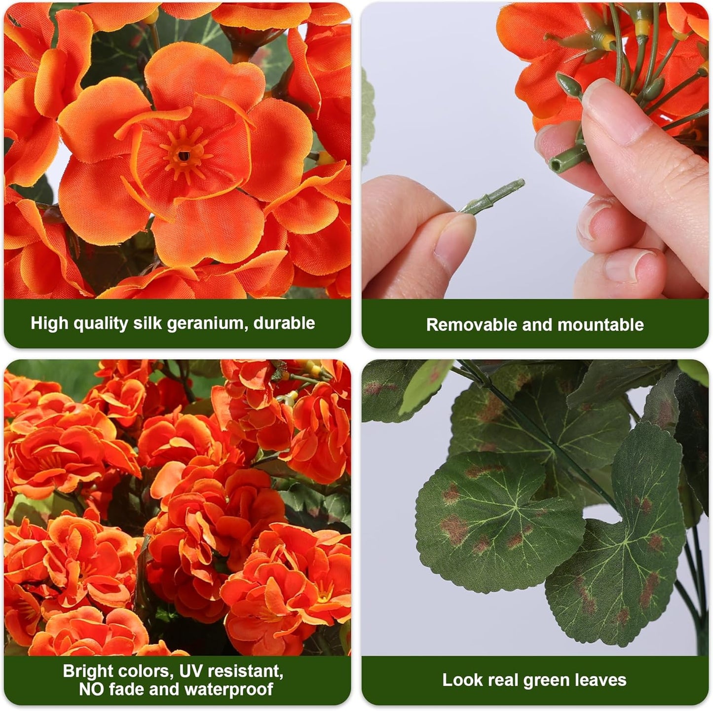 Artificial Geranium Fake Flowers for Outdoors Decoration, 6 Bundles Silk Geraniums Pink Flower UV Resistant Look Real Faux Plants for Outside Planter Front Door Garden Porch Patio Balcony Yard Home
