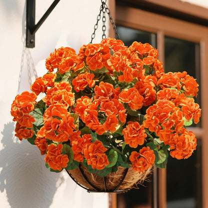 Artificial Geranium Fake Flowers for Outdoors Decoration, 6 Bundles Silk Geraniums Pink Flower UV Resistant Look Real Faux Plants for Outside Planter Front Door Garden Porch Patio Balcony Yard Home